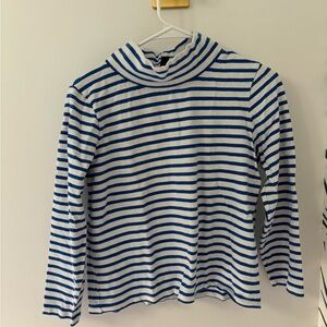 Striped Blue and White Long Sleeve Mock Neck Top